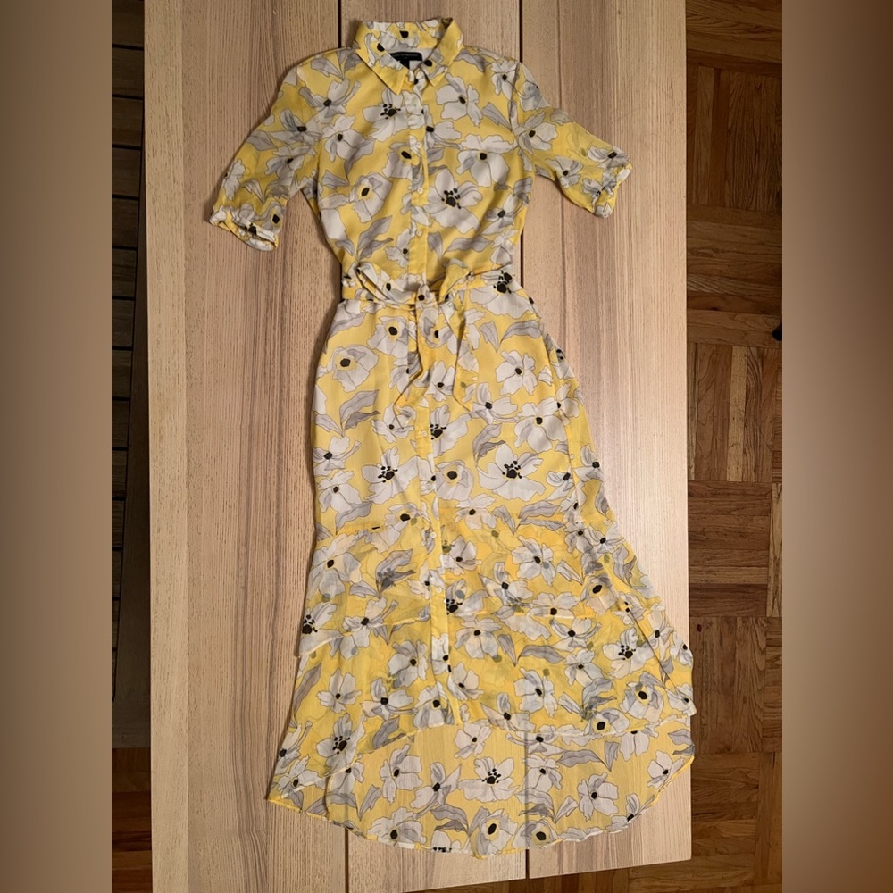 Banana republic yellow floral maxi dress with sleeves 0